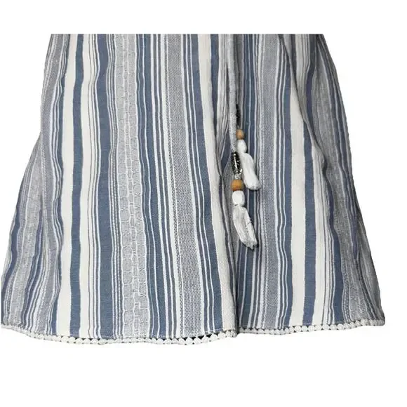 Goa Beachwear Japna MED Beach Swim Cover Boho Dress Tassels Blue Stripe V Neck - Picture 5 of 6